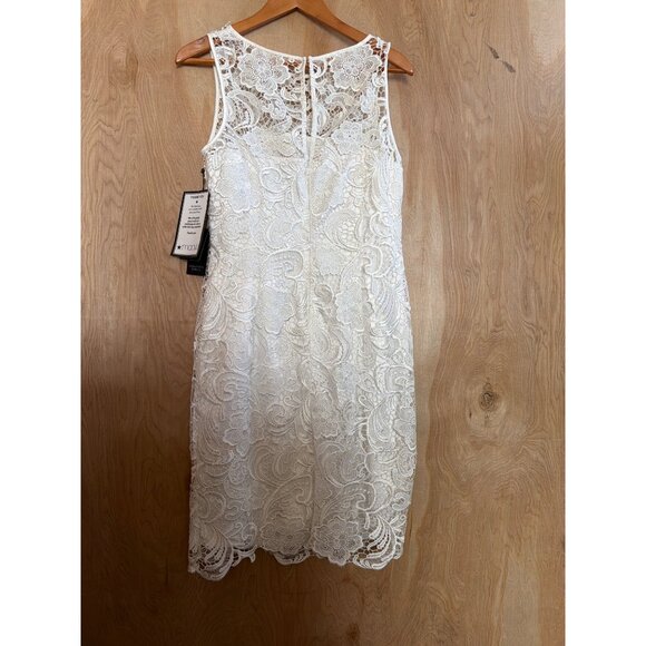 Adrianna Papell Ivory Lace Sheath Dress Illusion Neckline Size 10 NWT - Picture 13 of 16